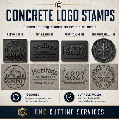 Custom concrete logo stamps manufactured with CNC precision